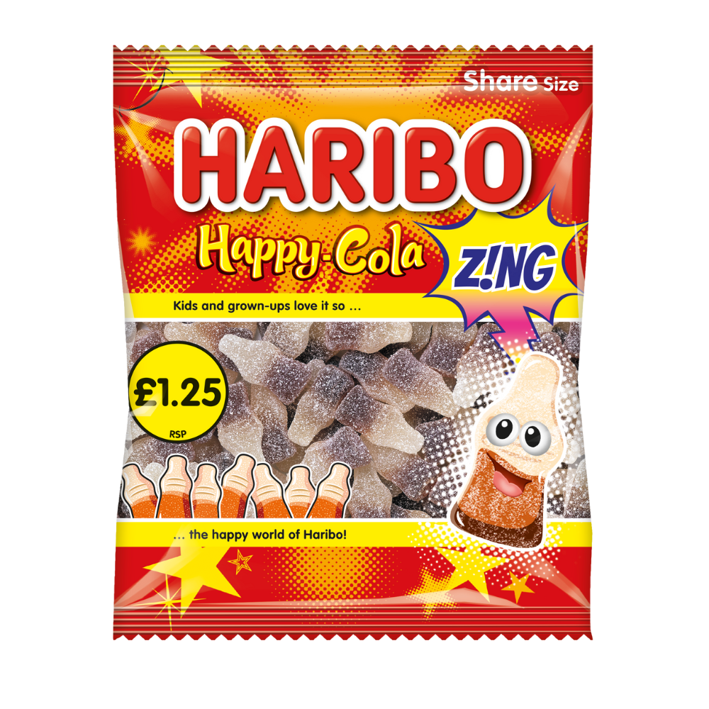 Haribo Happy Cola Z!NG Bag 140g £1.25 PMP x 12 (UK)