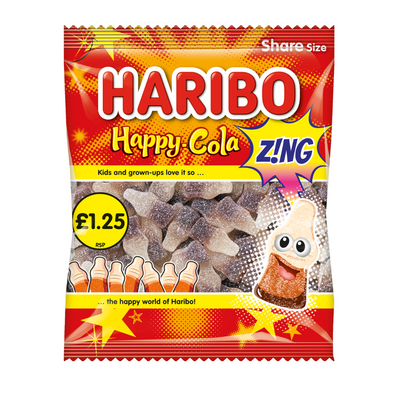 Haribo Happy Cola Z!NG Bag 140g £1.25 PMP x 12 (UK)