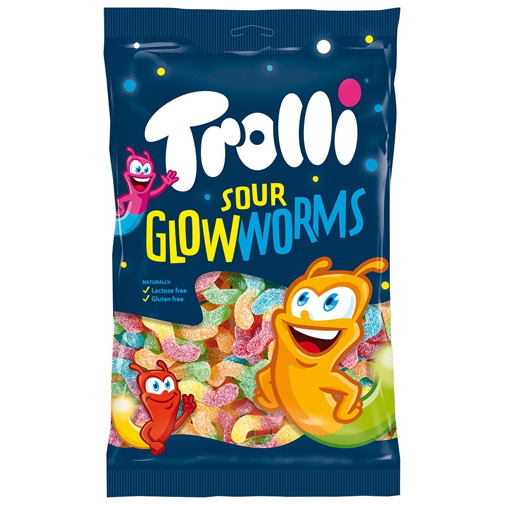 Trolli Sour Glow Worms Bags 150g x 24 (UK)