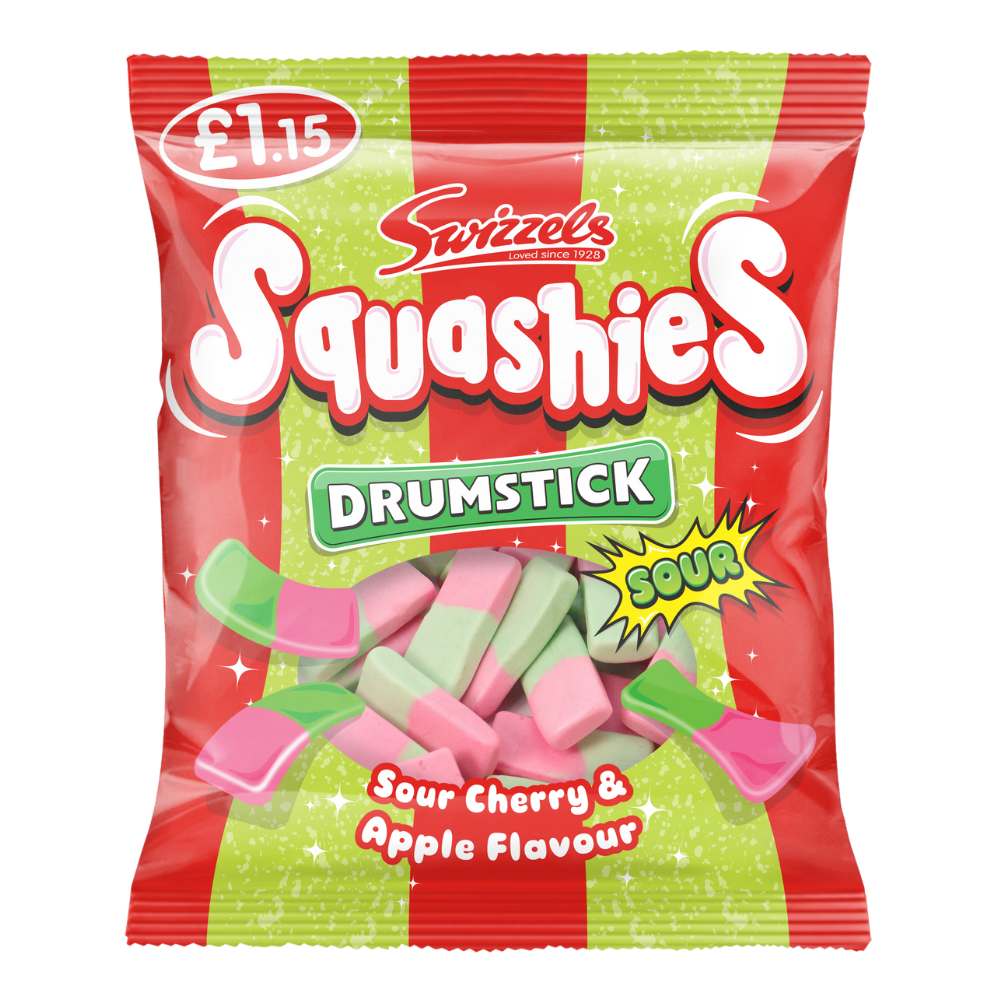 Swizzels Drumstick Squashies Sour Cherry & Apple Flavour Bag 120g £1.15 PMP x 12 (UK)