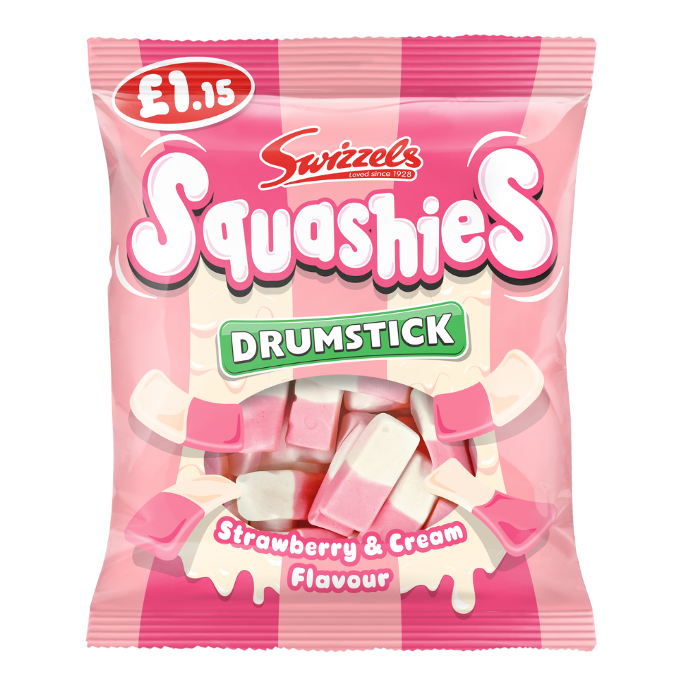 Swizzels Squashies Drumstick Strawberry & Cream Flavour Bag 120g £1.15 PMP x 12 (UK)