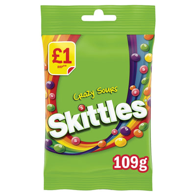 Skittles Vegan Crazy Sour Sweets Fruit Flavour Treat Bag 109g x 14 £1 PMP (UK)