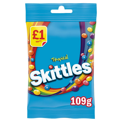 Skittles Vegan Chewy Sweets Tropical Flavoured Treat Bag 109g x 14 £1 PMP (UK)