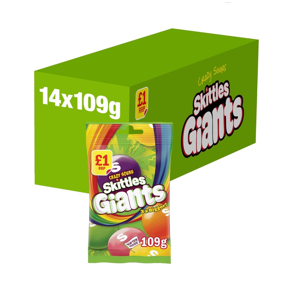Skittles Giants Vegan Sour Treat Bag 116g £1 PMP x 14 (UK)