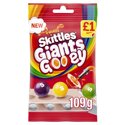 Skittles Giants Gooey Vegan Chewy Sweets Fruit Flavoured Treat Bag 109g x 14 £1 PMP (UK)