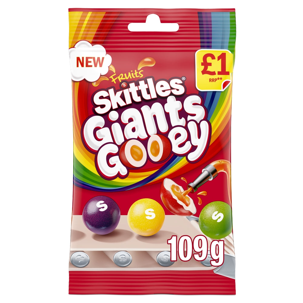 Skittles Giants Gooey Vegan Chewy Sweets Fruit Flavoured Treat Bag 109g £1 PMP x 14 (UK)