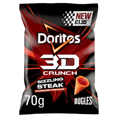 Doritos 3D Crunch Sizzling Steak Crisps 70g £1.35 PMP x 18 (UK)