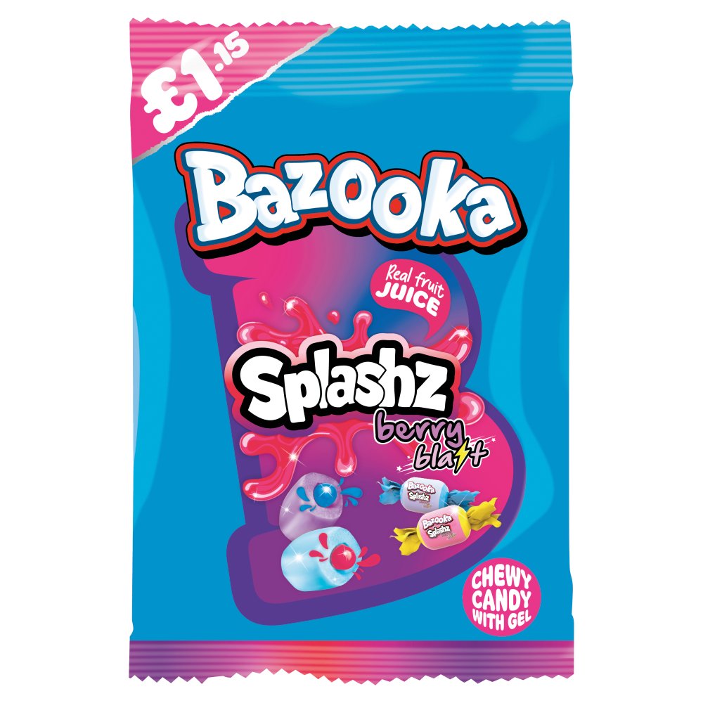 Bazooka Splashz Berry Blast Chewy Candy with Gel 120g x 12 (UK)