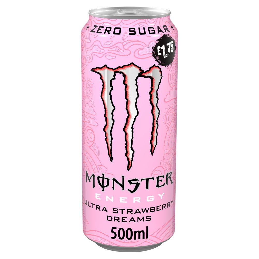 Monster Energy Drink Ultra Strawberry Dreams Zero Sugar 500ml PM £1.75 Can x 12 (UK)