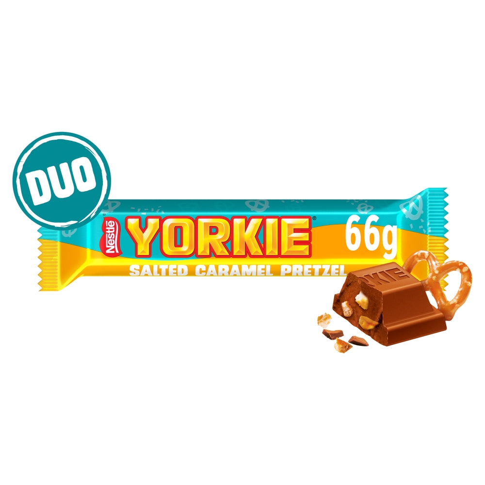 Yorkie Salted Caramel Pretzel Milk Chocolate DUO Bar 66g x 24 (UK)