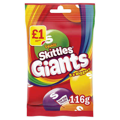 Skittles Giants Vegan Chewy Sweets Fruit Flavoured Treat Bag 116g x 14 £1 PMP (UK)