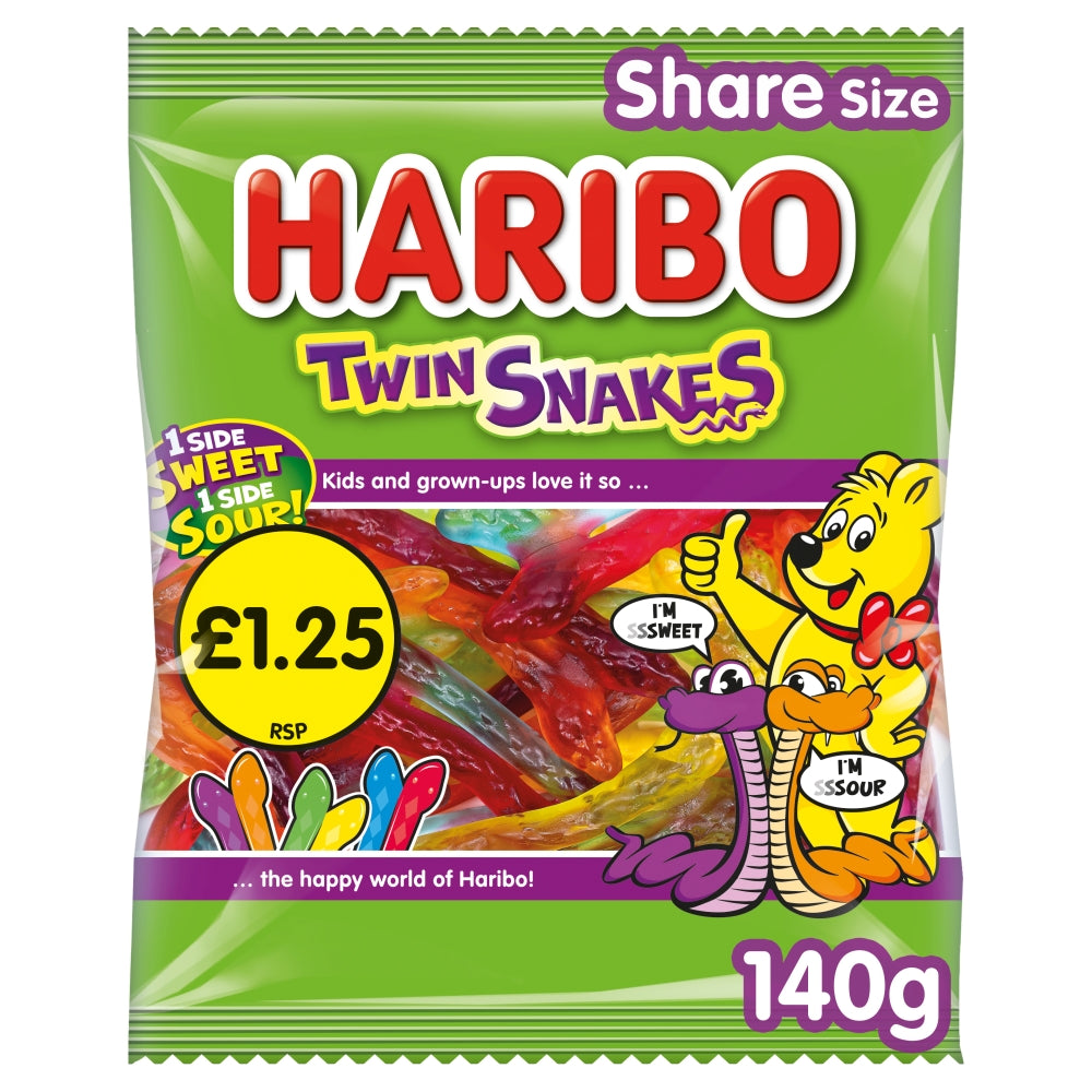 Haribo Twin Snakes Bag 140g £1.25 PMP x 12 (UK)