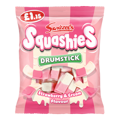 Swizzels Squashies Drumstick Strawberry & Cream Flavour Bag 120g £1.15 PMP x 12 (UK)