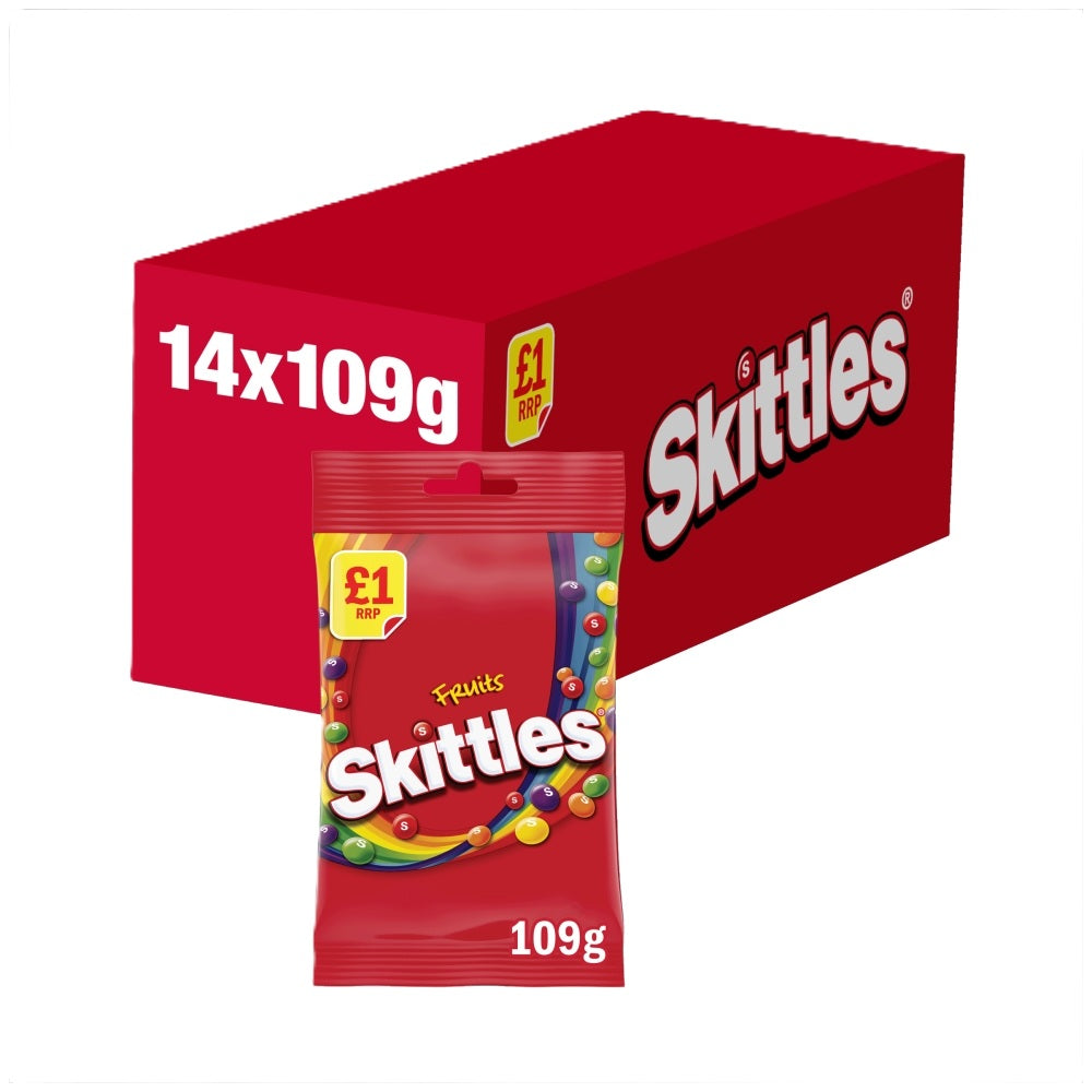 Skittles Vegan Chewy Sweets Fruit Flavoured Treat Bag 109g £1 PMP x 14 (UK)