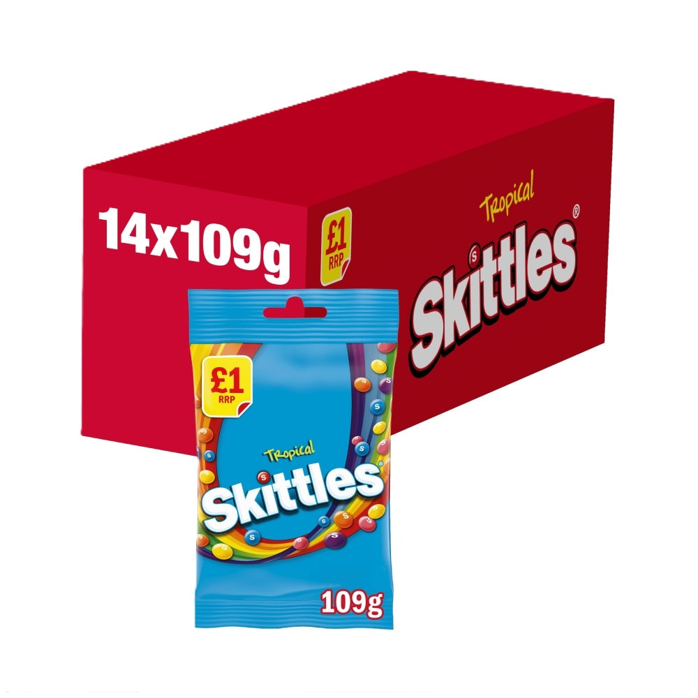 Skittles Vegan Chewy Sweets Tropical Flavoured Treat Bag 109g £1 PMP x 14 (UK)