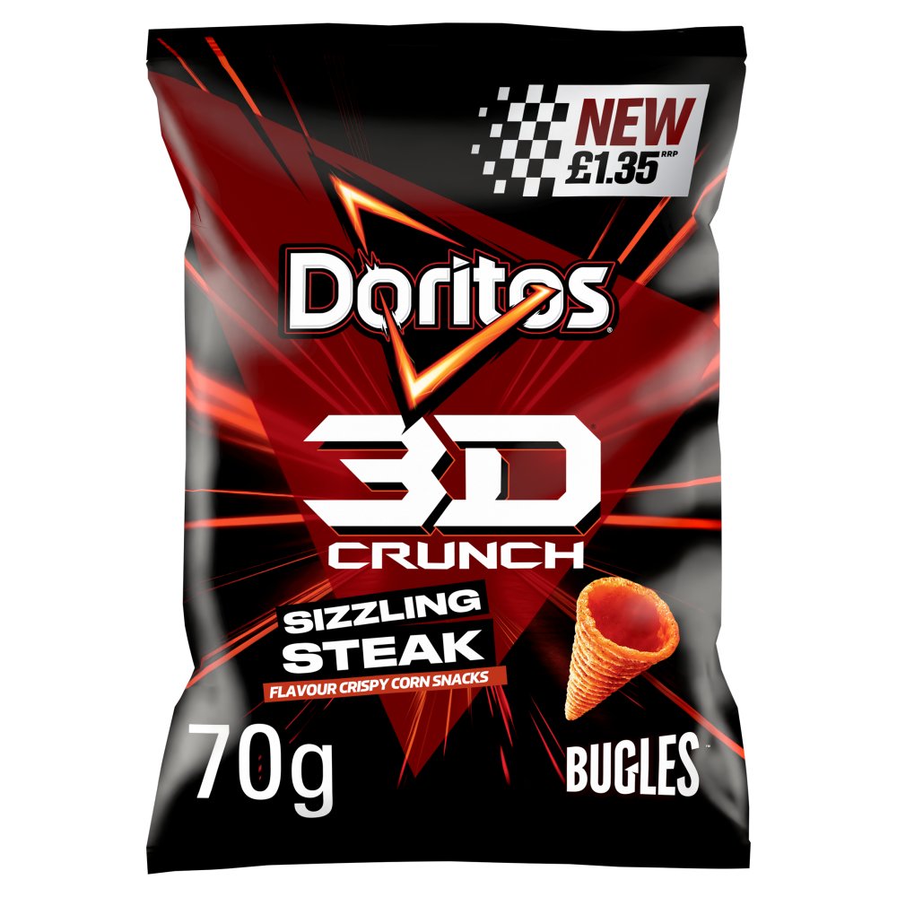 Doritos 3D Crunch Sizzling Steak Crisps 70g £1.35 PMP x 18 (UK)