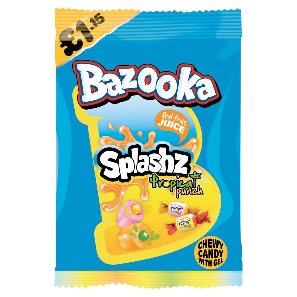 Bazooka Splashz Tropical Punch Chewy Candy with Gel 120g x 12 (UK)