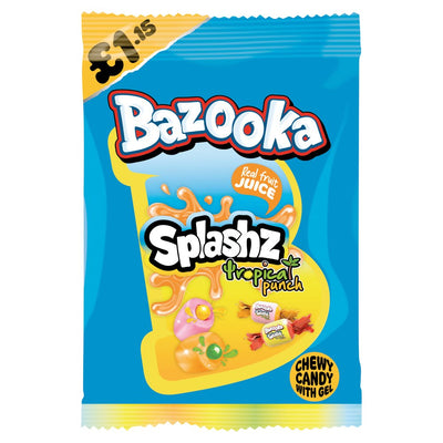 Bazooka Splashz Tropical Punch Chewy Candy with Gel 120g x 12 (UK)