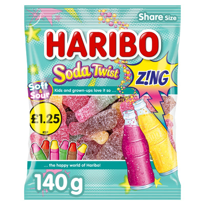 Haribo Soft & Sour Soda Twist Z!ng Bag 140g £1.25 PMP x 12 (UK)