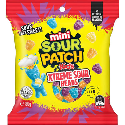 Sour Patch Kids Mini Extreme Sour Heads 80g x 32 (AUSTRALIA)