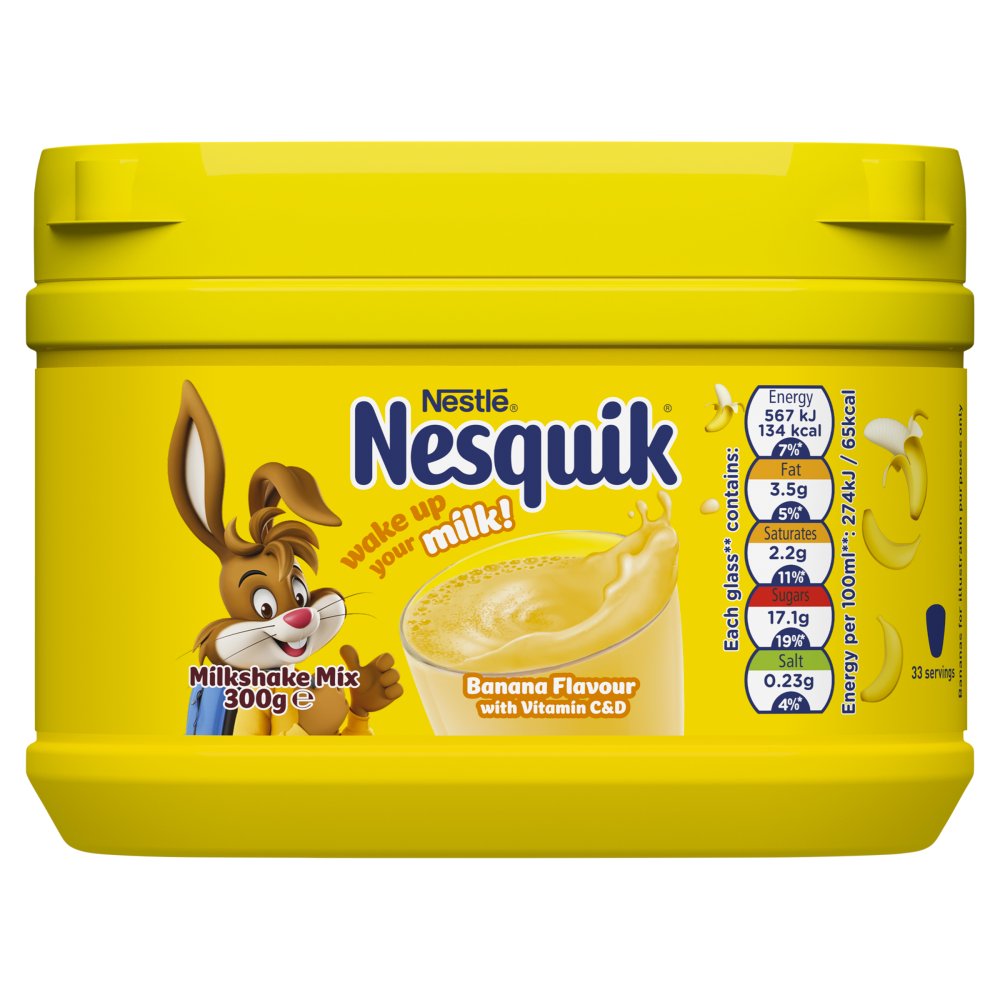 Nesquik Banana Flavoured Milkshake Powder 300g Tub x 10 (UK)