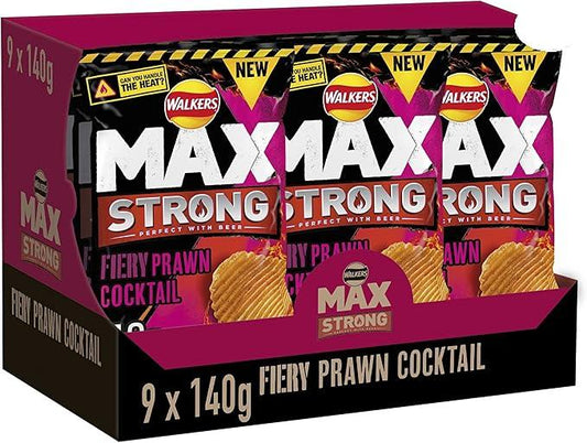 Walkers Max Strong Fiery Prawn Cocktail 140g x 9 (UK)