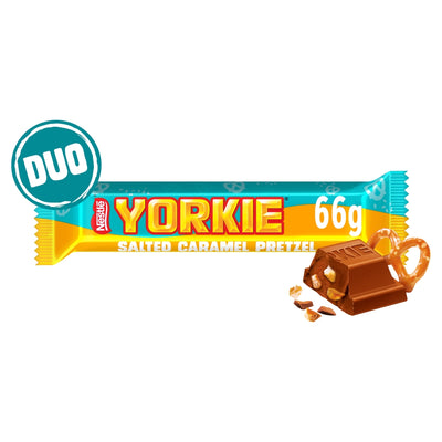 Yorkie Salted Caramel Pretzel Milk Chocolate DUO Bar 66g x 24 (UK)