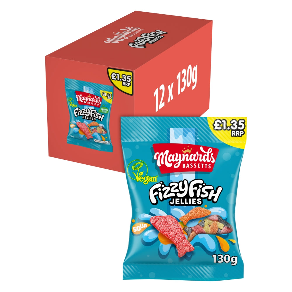 Maynards Bassetts Fizzy Fish Sweets Bag £1.35 PMP 130g x 12 (UK)