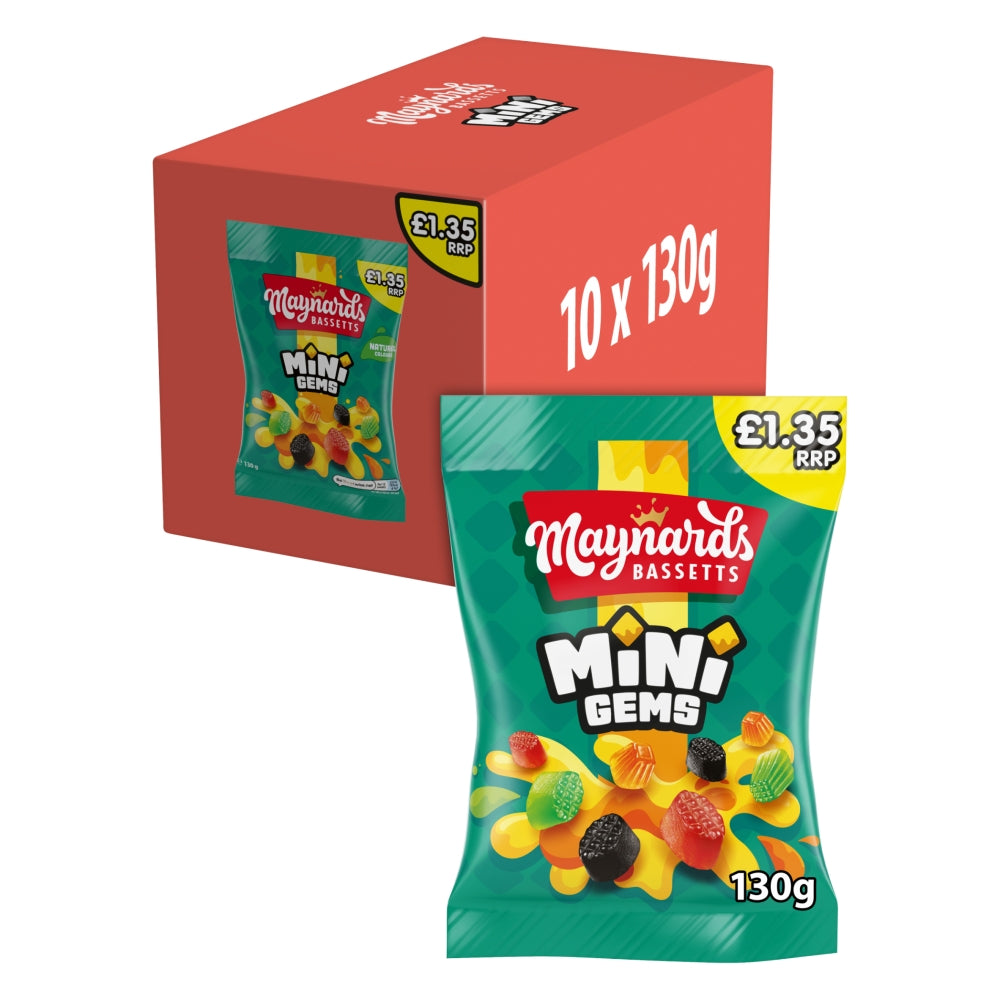 Maynards Bassetts Mini Gems Sweets Bag 130g £1.35 PMP x 10 (UK)