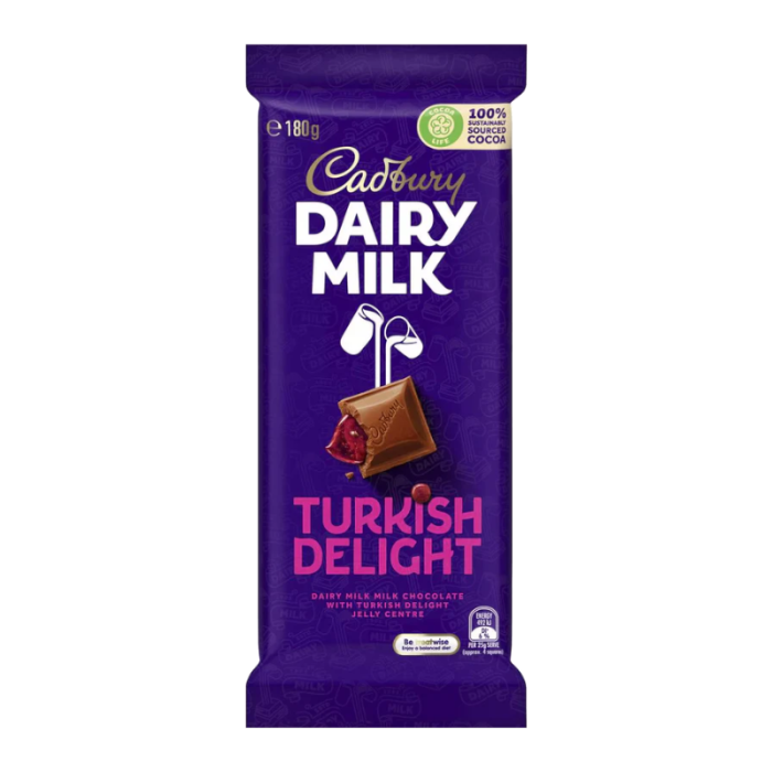 Cadbury Dairy Milk Turkish Delight Chocolate Block 180g x 15 (AUSTRALIA)