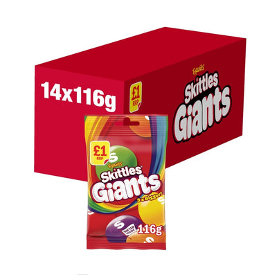Skittles Giants Vegan Chewy Sweets Fruit Flavoured Treat Bag 116g £1 PMP x 14 (UK)